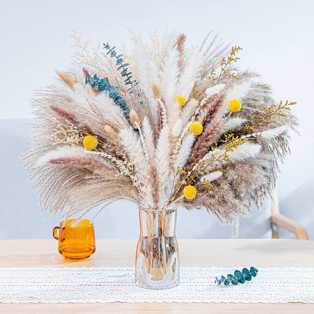 116Pcs Natural Pampas Grass | Boho Home Decor Dried Flowers Bouquet